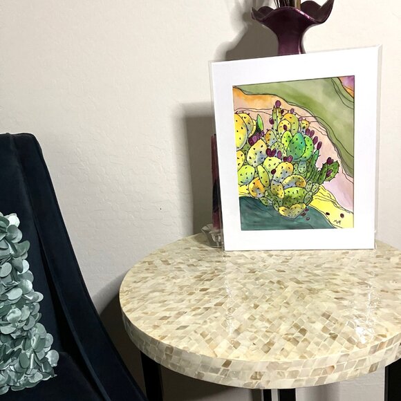 Abstract Prickly Pear Cactus Desert Landscape Original Watercolor Wall Art Paint - Picture 15 of 15